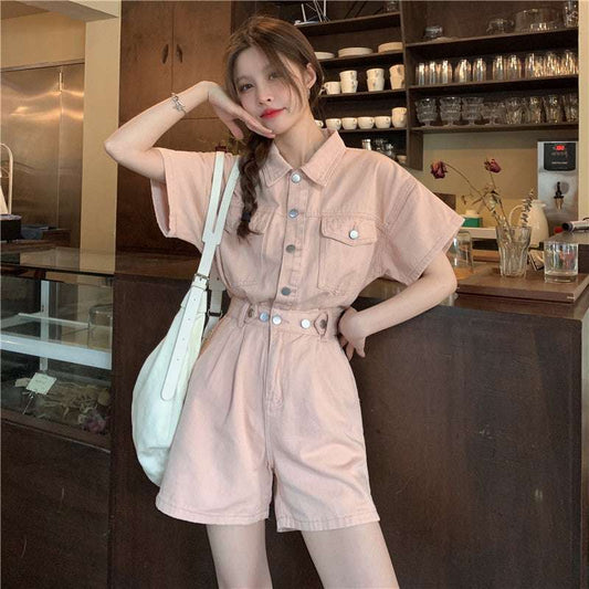 Workwear Denim Jumpsuit Women Summer Thin