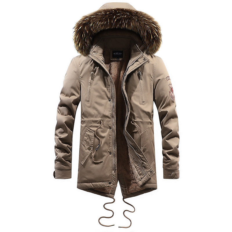 Men's Mid-length Cotton Coat With Big Fur Collar