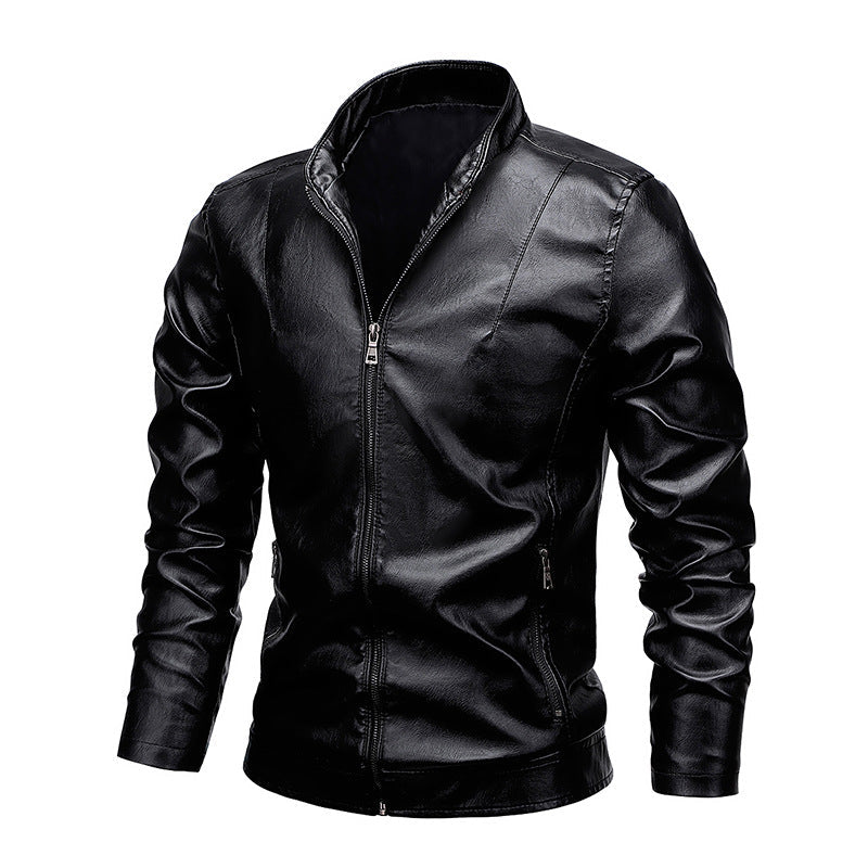Amazon Men's 2026 Autumn New Foreign Trade Collar Men's Motorcycle Leather Washed Pu Leather Jacket Coat Top