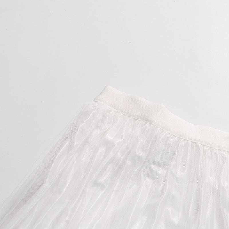 High Waist Pleated Ruffle Hem Midi Skirt