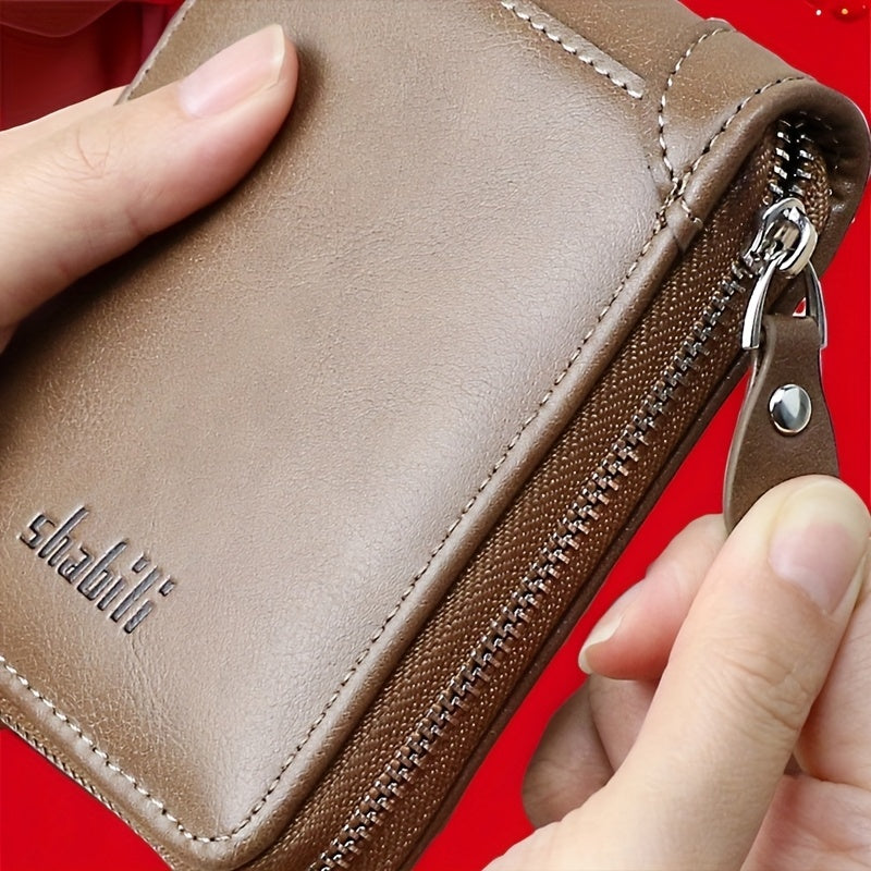 Fashionable Men's Wallet, Short Casual, Retro Zipper Youth European And American Fashion Wallet, Large Capacity, Super Practical