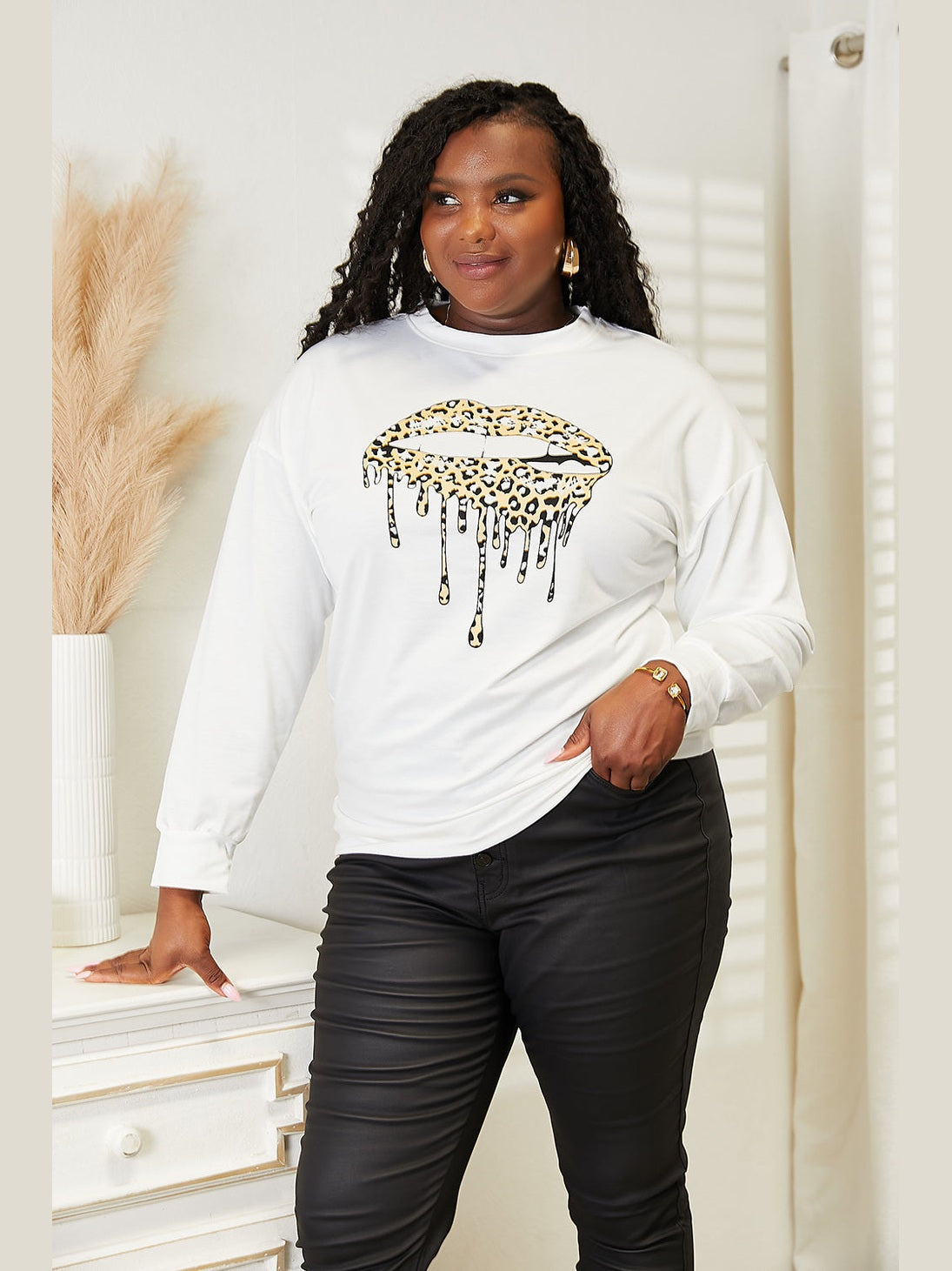 Women Simply Love Graphic Dropped Shoulder Round Neck Sweatshirt