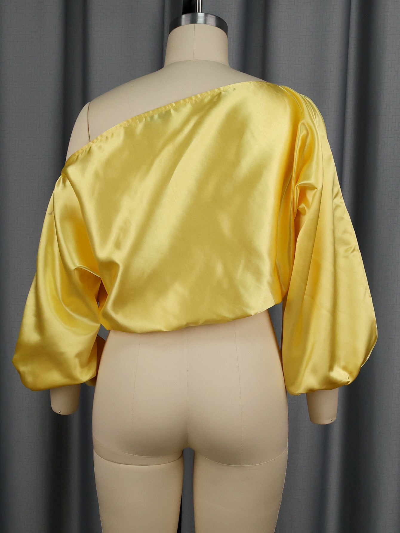 One Shoulder Balloon Puff Sleeve Cropped Blouse