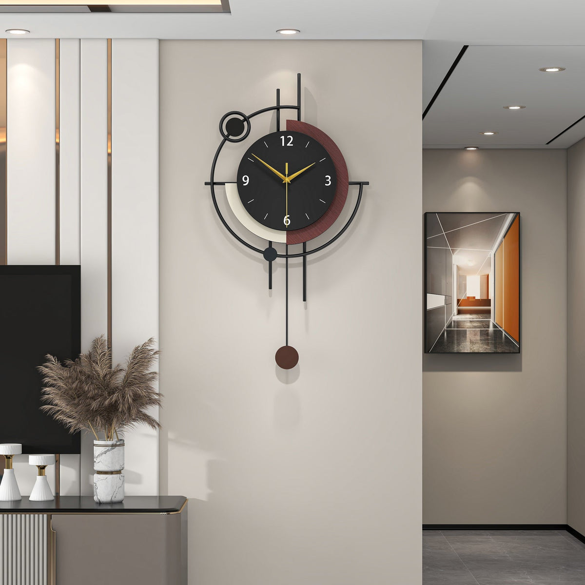 Modern Metal Wall Clock Geometric Decorative Pendulum Home Decor