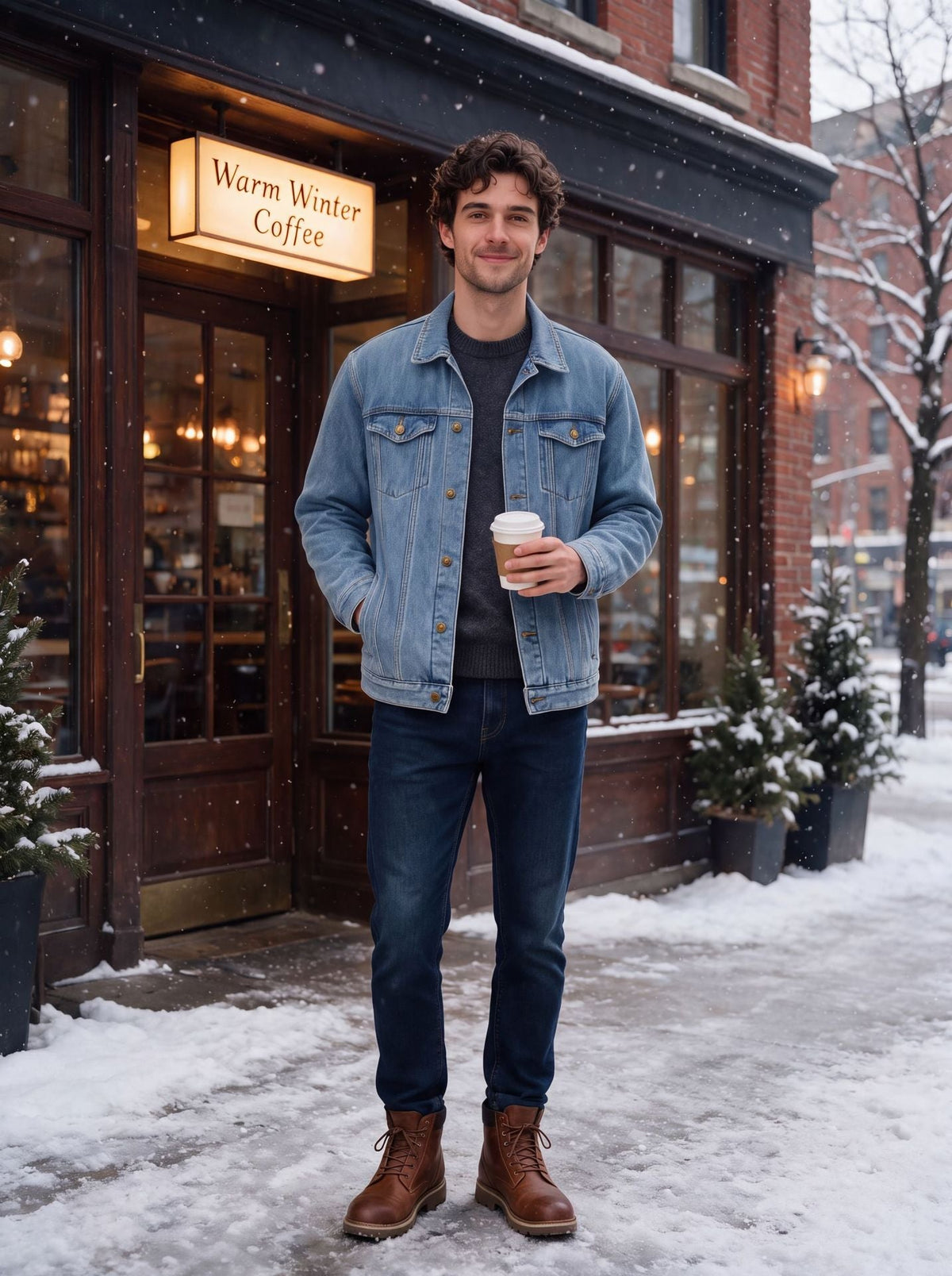Cross-border, In-stock, Fleece-lined, And Thickened Denim Jacket For Men, Slim Fit, 2026 Autumn Winter Casual Jacket, Available On Amazon