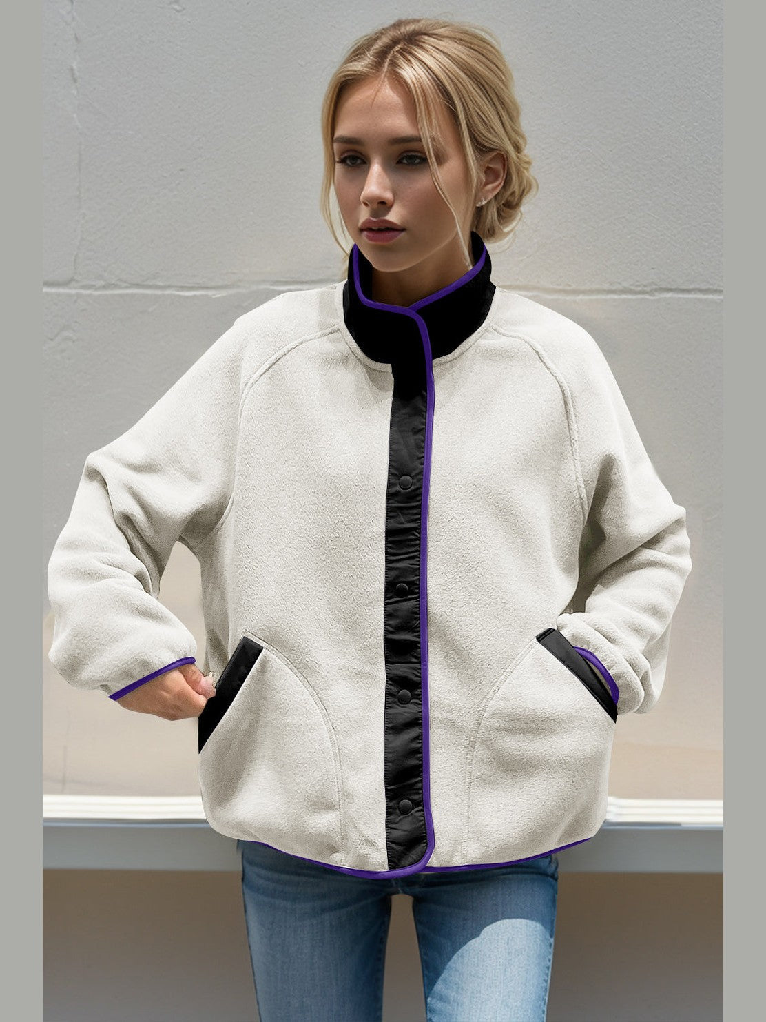 Women Double Take Snap Down Raglan Sleeve Jacket with Pockets
