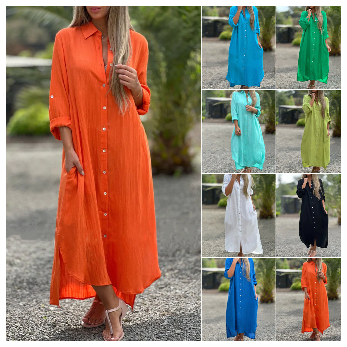 2026 Women's Dress, Cotton And Linen Shirt, Long Skirt, Fashionable Casual Long Sleeved Cardigan Dress