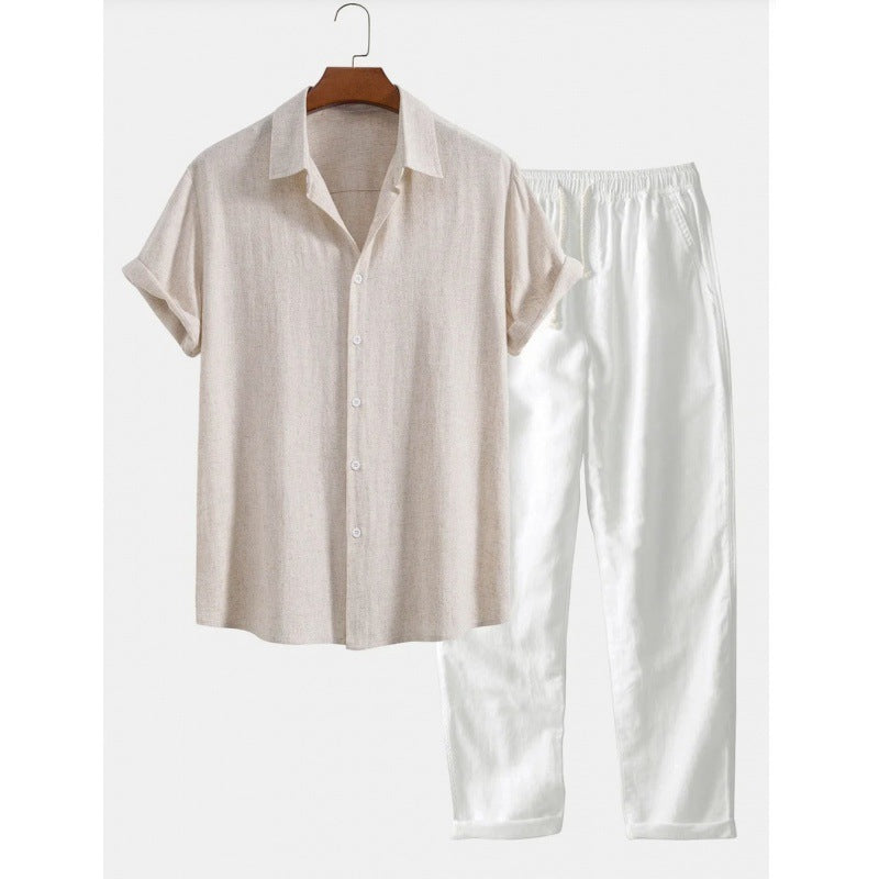 Men's Casual Loose Short Sleeve Shirt Casual Pants Suit
