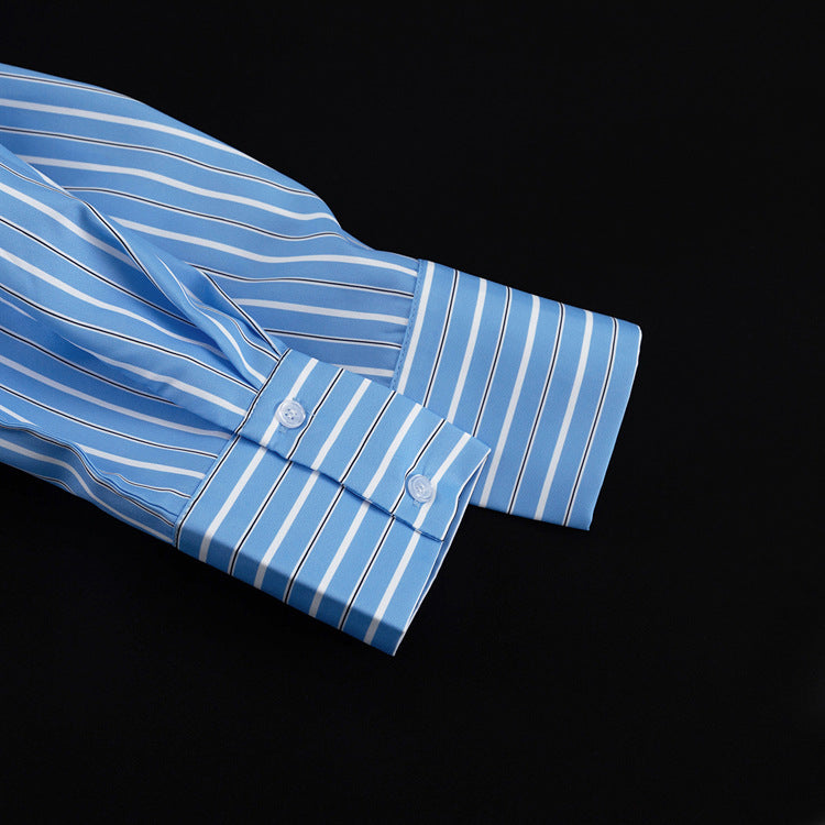 Commuter Long-sleeved Black Tie Shirt With Irregular Hem