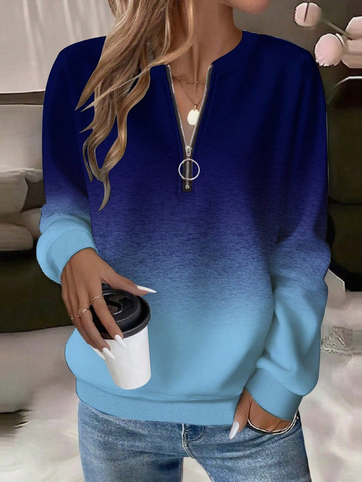 2026 Fashion European And American Trend New Loose HalfZip Casual Women's Long Sleeve Hoodie