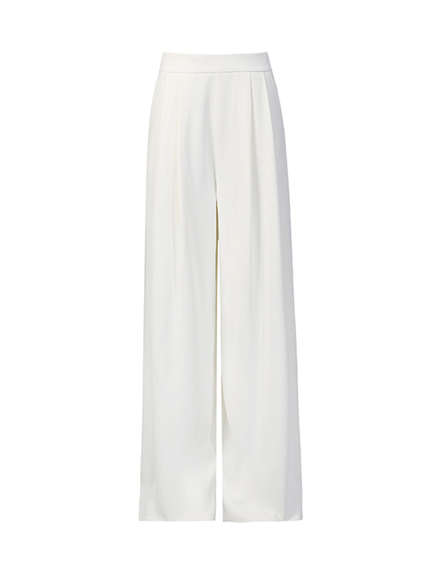 Solid-color Long-sleeve Fitted Blazer & High-waisted Straight-leg Trousers Set