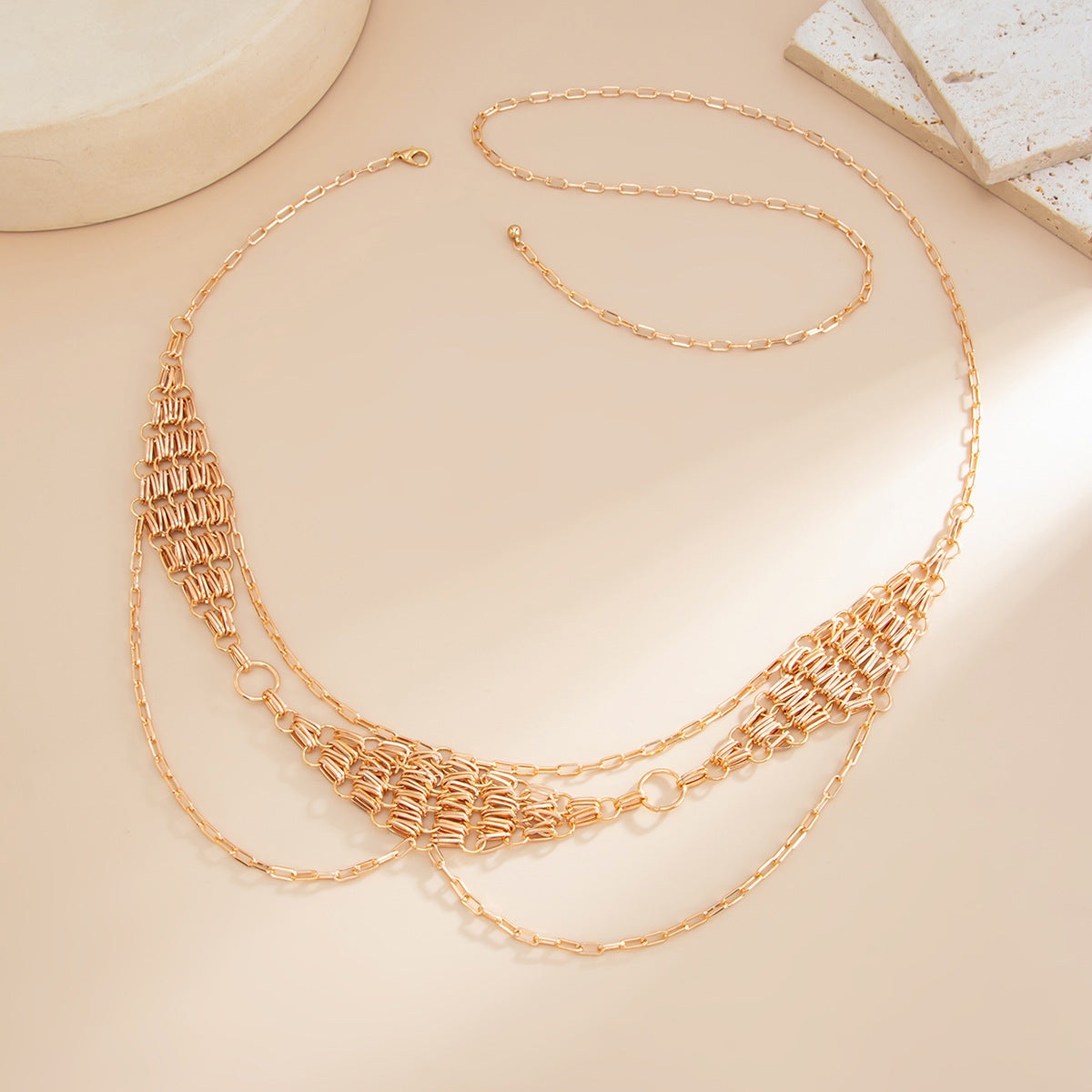 Retro Metal Diamond Woven Waist Chain