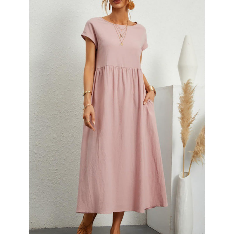 2026 New European And American Women's Round Neck Solid Color Pullover Comfortable Casual Dress