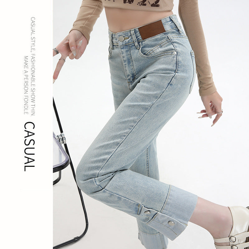 Jeans Women's Flanging Straight Pants