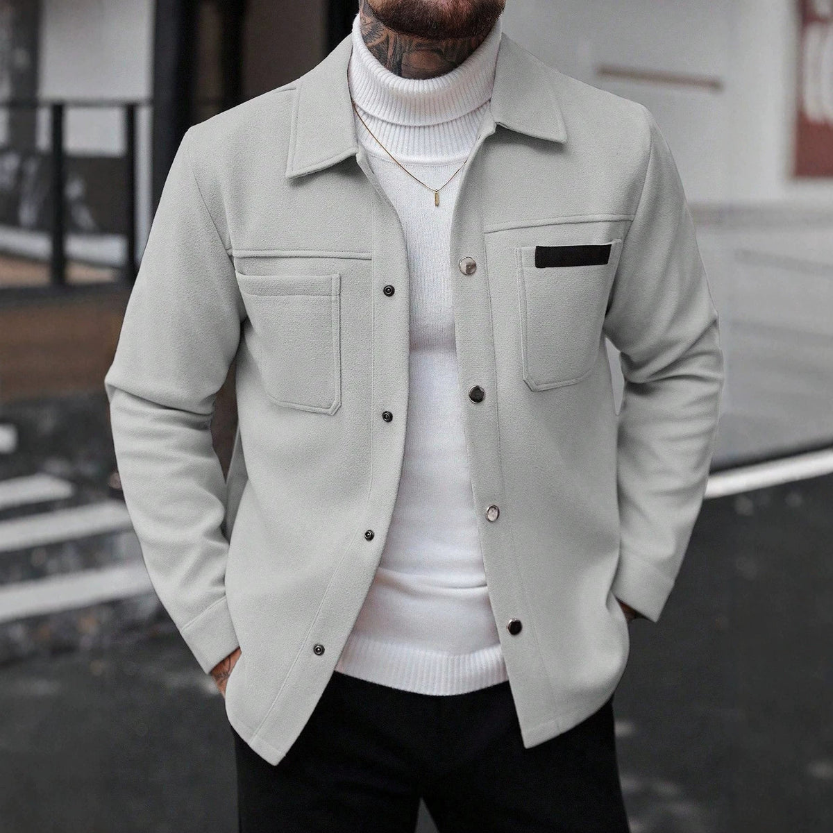 2026 Autumn Winter European And American Men's Fashion Pocket Woolen Jacket With Lapel Casual Single-Breasted Coat For Men 2600808