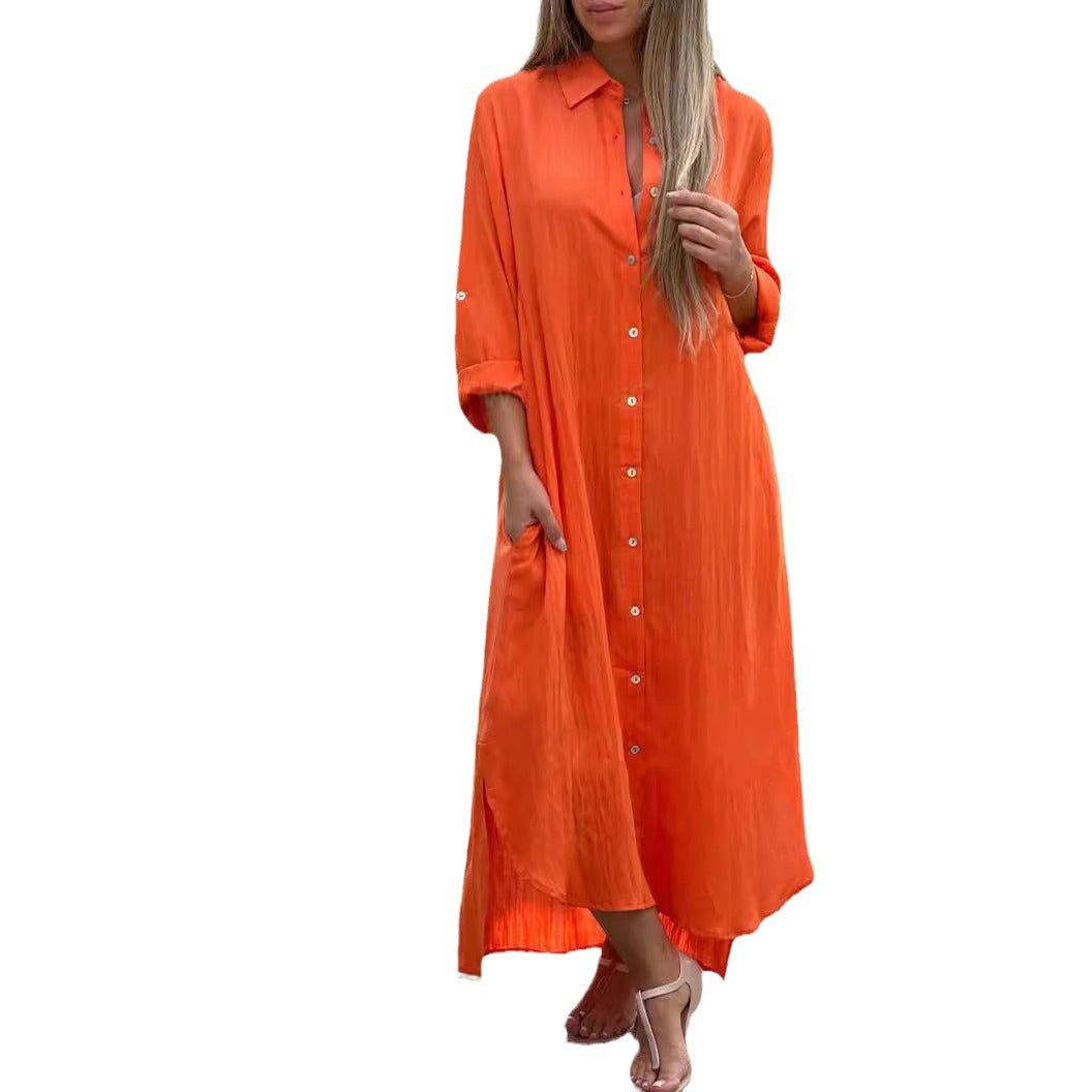 2026 Women's Dress, Cotton And Linen Shirt, Long Skirt, Fashionable Casual Long Sleeved Cardigan Dress