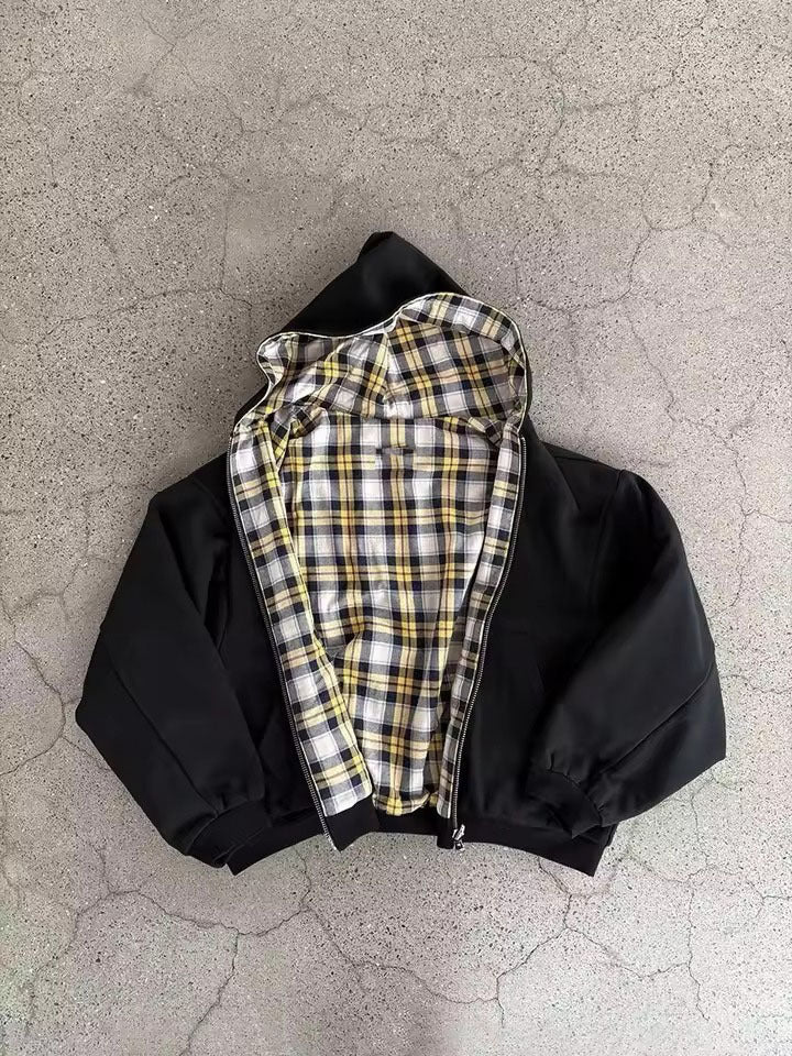 2026 Aliexpress Simple Korean Style Dark Simple Reversible Zipper Sweatshirt Jacket