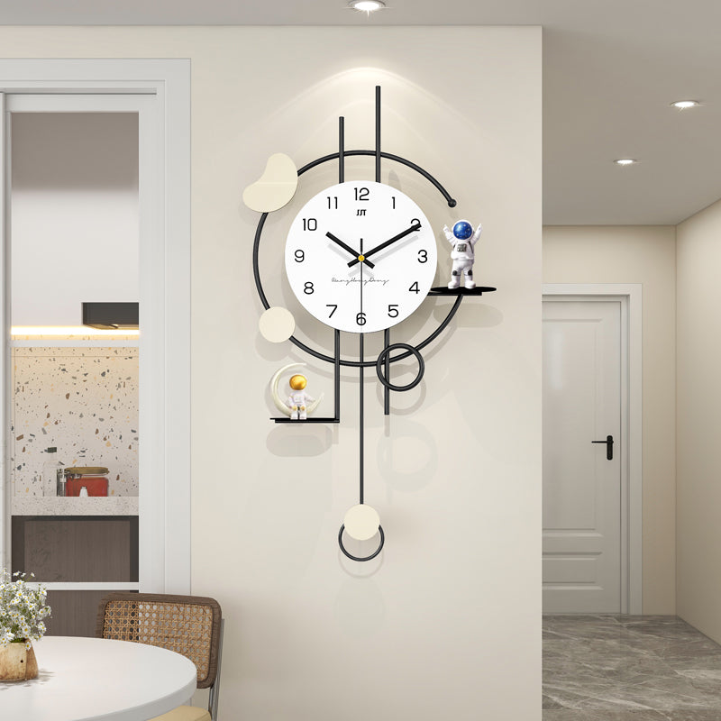 Modern Astronaut Pendulum Wall Clock Space Themed Home Decor