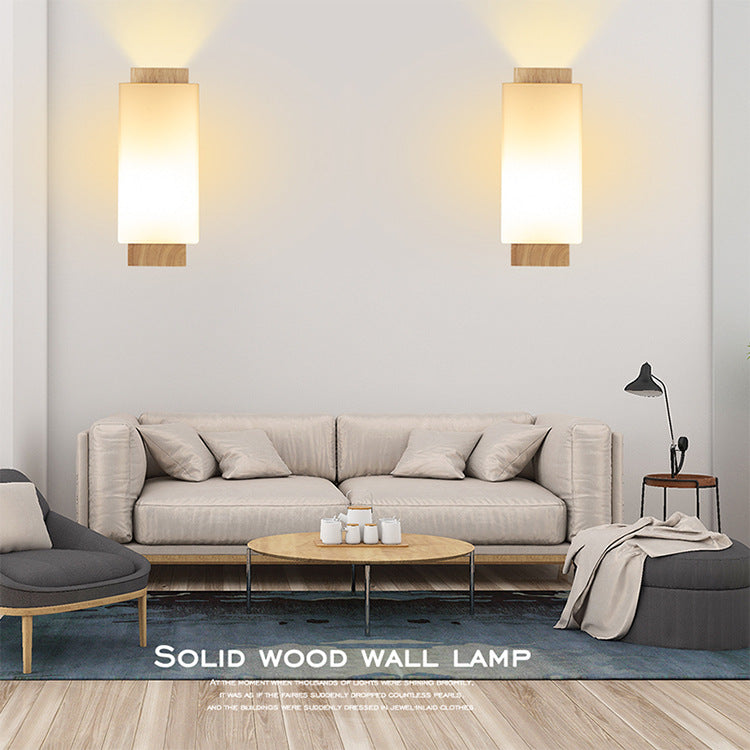Creative Japanese Bedside Solid Wood Wall Lamp