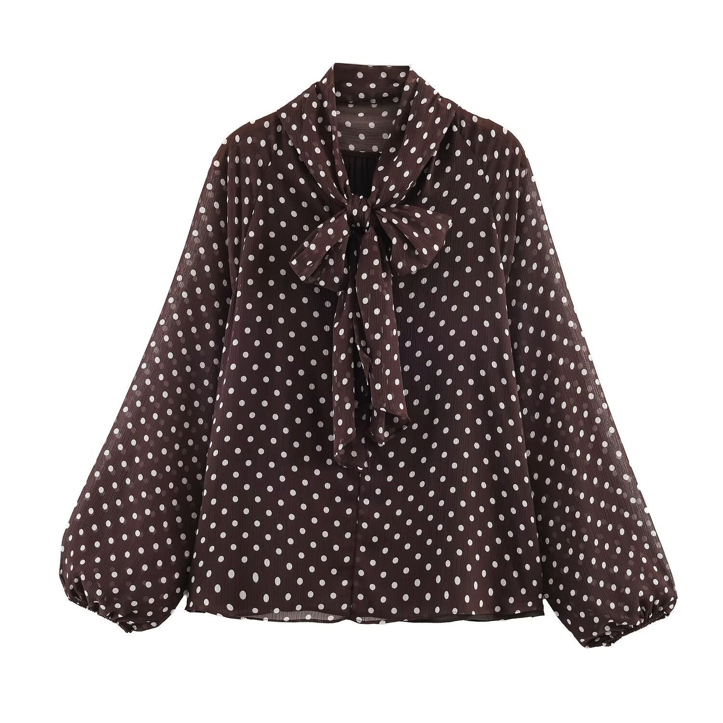 Polka Dot Long-Sleeve Shirt With Bow