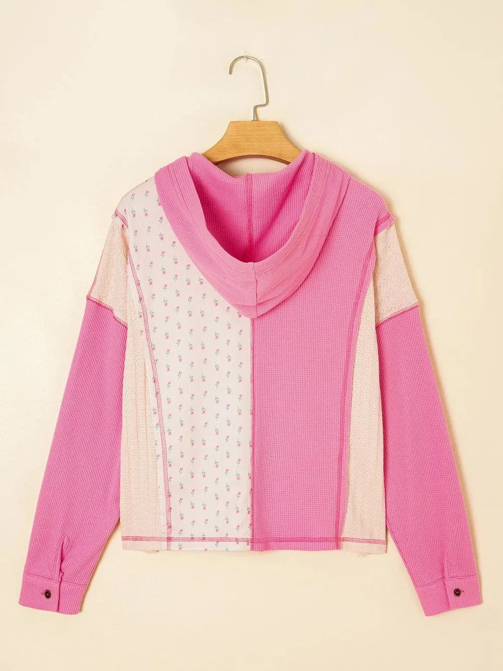 Color Block Button Detail Hoodie