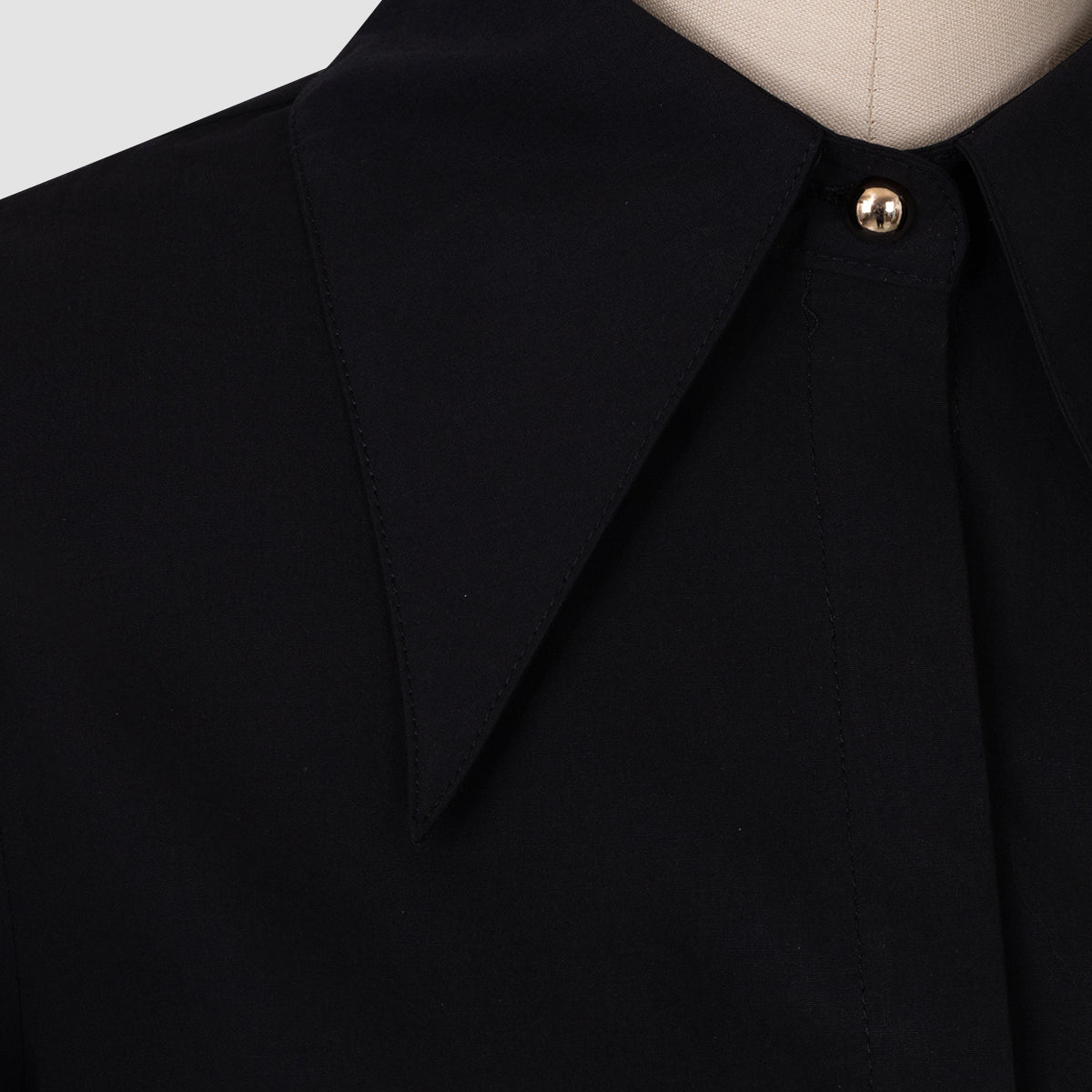 Black Oversized Collar Balloon Sleeve Shirt