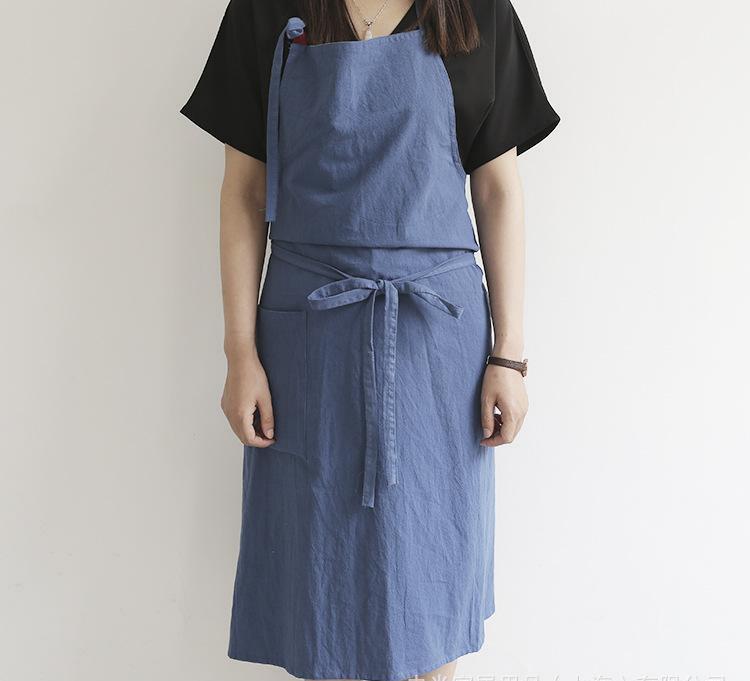 Solid Color Kitchen Apron Japanese Style Korean Style Sleeveless Multi-color Cotton And Linen