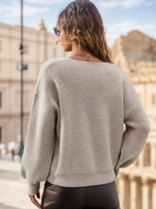 A Solid-color Long-sleeved Top With A Large Collar For Ladies