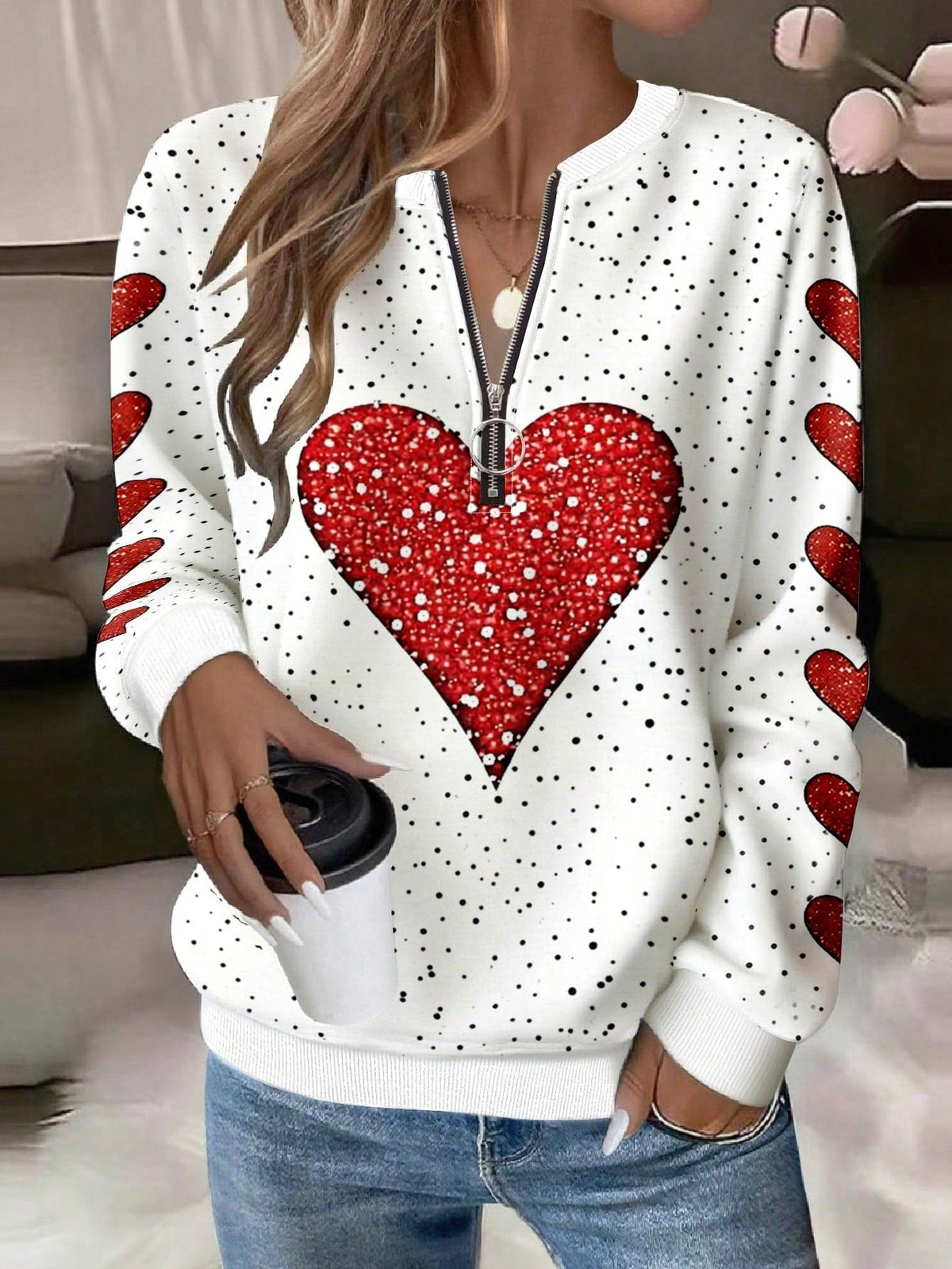2026 Fashion European And American Trend New Loose HalfZip Casual Women's Long Sleeve Hoodie