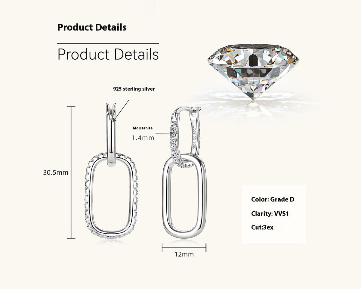 Moissanite Women's Fashion Temperament Personalied Eardrops S925 Sterling Silver