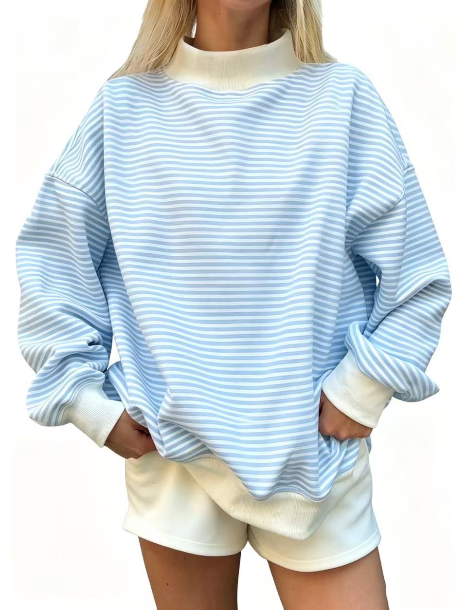 2026 Women's Fall New Fashion Casual Striped Long-Sleeved Pullover Loose Sweatshirt