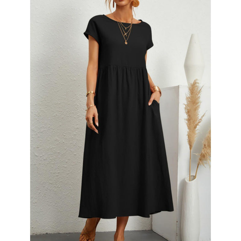 2026 New European And American Women's Round Neck Solid Color Pullover Comfortable Casual Dress