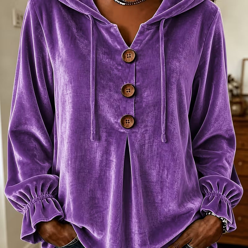 Annuo  2026 Women Casual Button Drawstring Hoodie, European American Style Long Sleeve Top