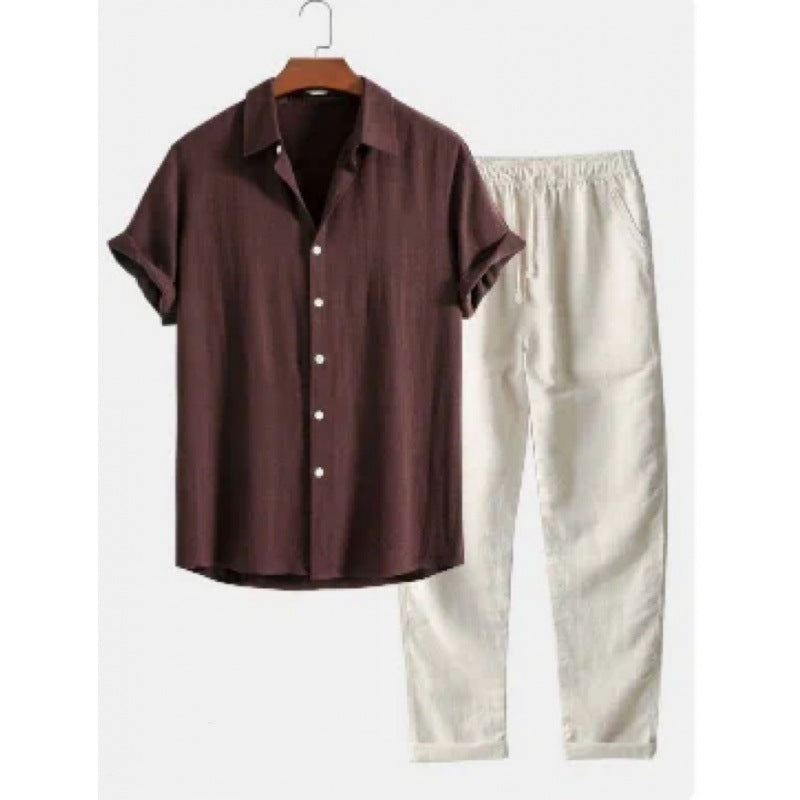 Men's Casual Loose Short Sleeve Shirt Casual Pants Suit