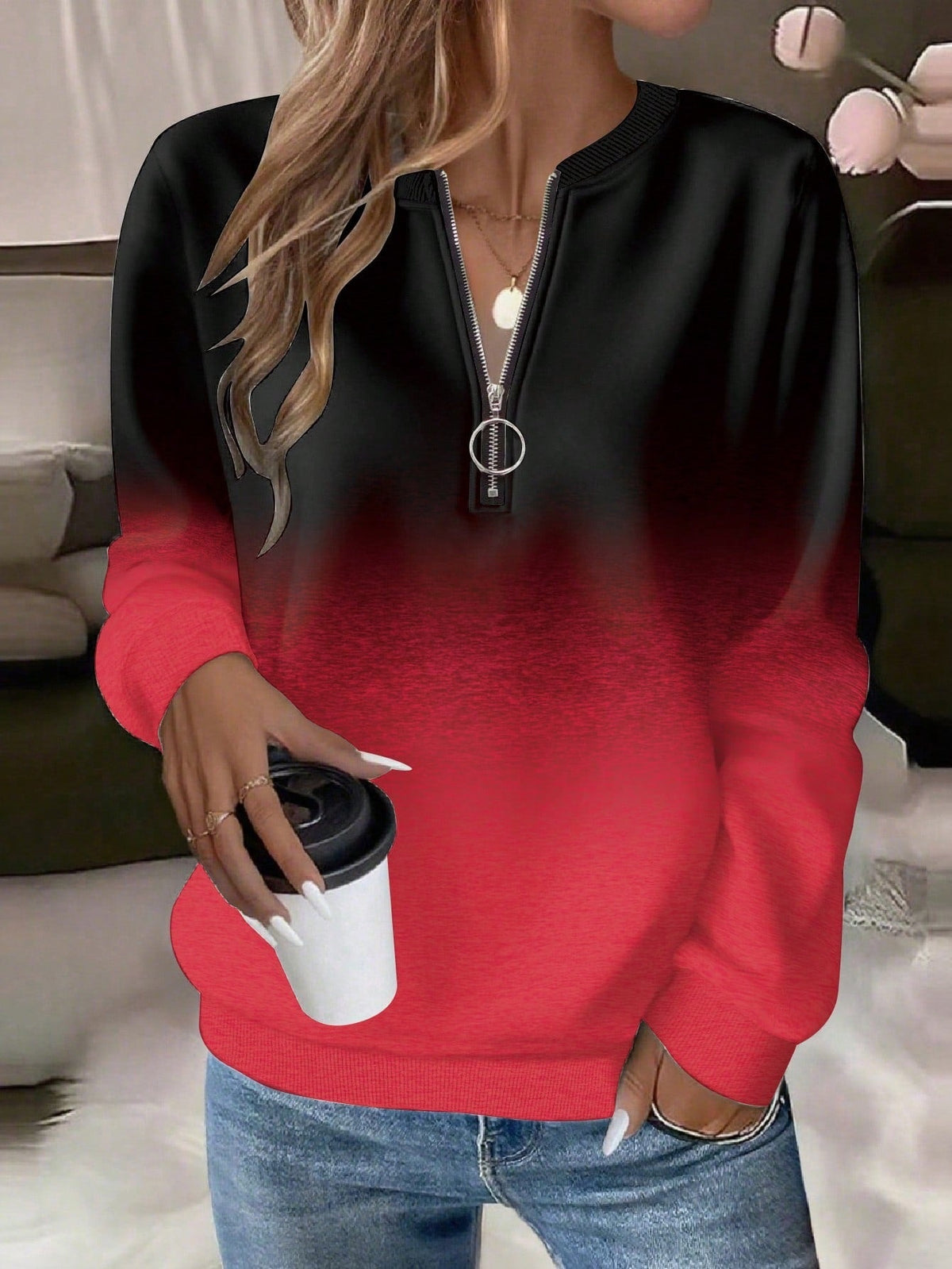 2026 New Autumn And Winter Amazon Independent Site Wish Printed Long Sleeve HalfZip Women's Hoodie