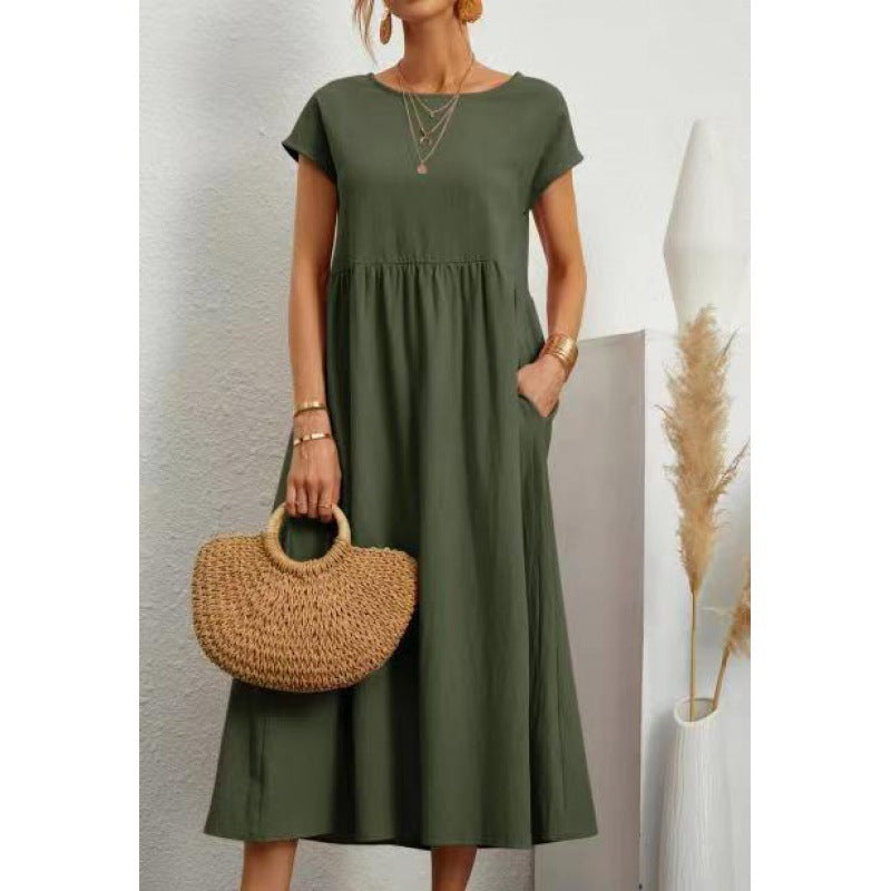2026 New European And American Women's Round Neck Solid Color Pullover Comfortable Casual Dress