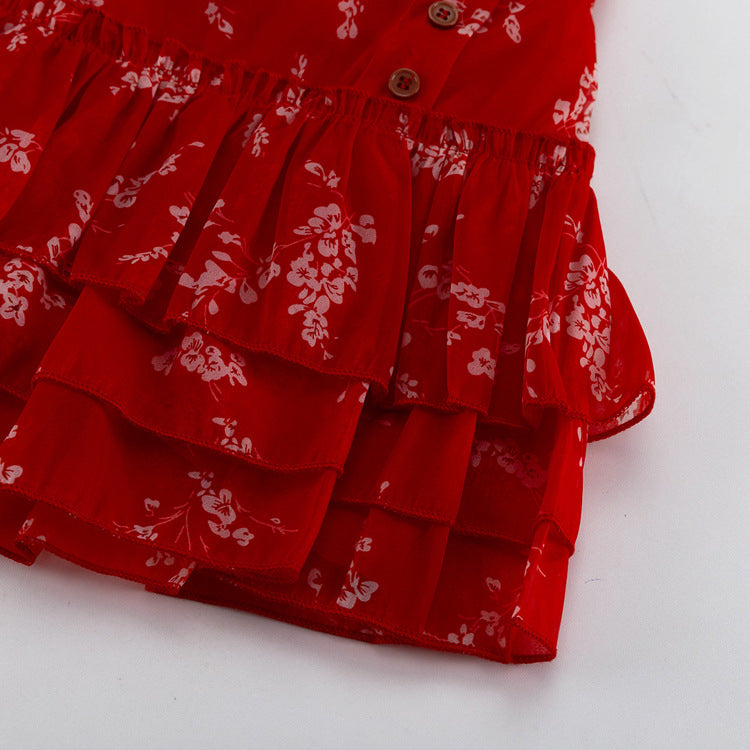 Round Neck Long-sleeved Cropped Top And Printed Skirt Two-piece Set
