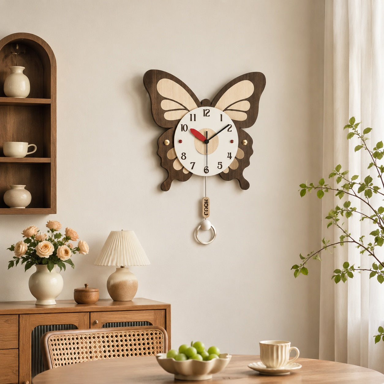 Large Butterfly Shaped Wall Timepiece Farmhouse Wood Decor Kitchen Entryway