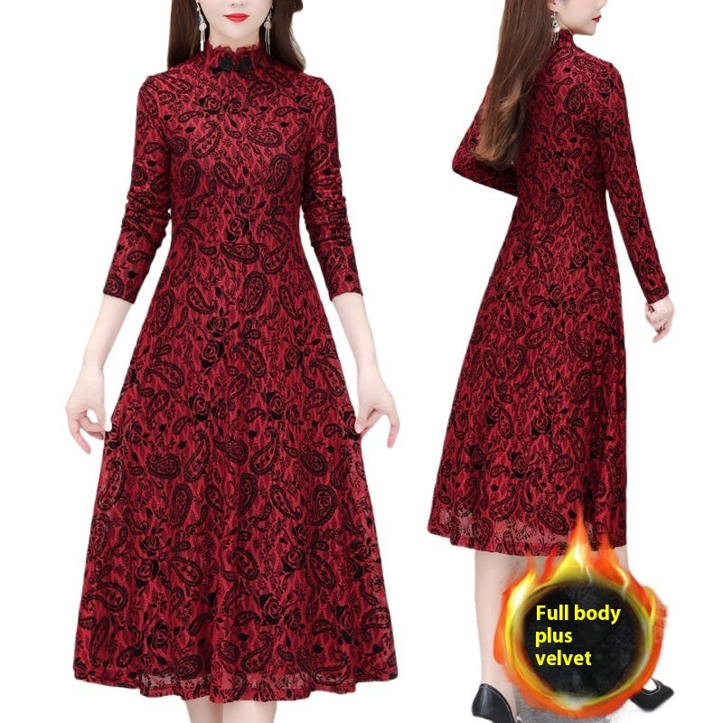 Fashion Personality Lace Velvet Dress Women