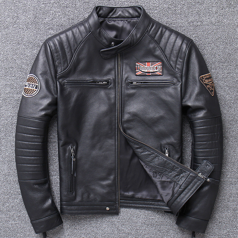 Men's Genuine Leather Motorcycle Jacket - Slim Fit Design