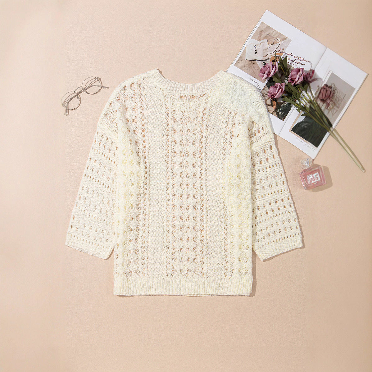 Hollow-out Pullover Womens Versatile Loose-fitting Top