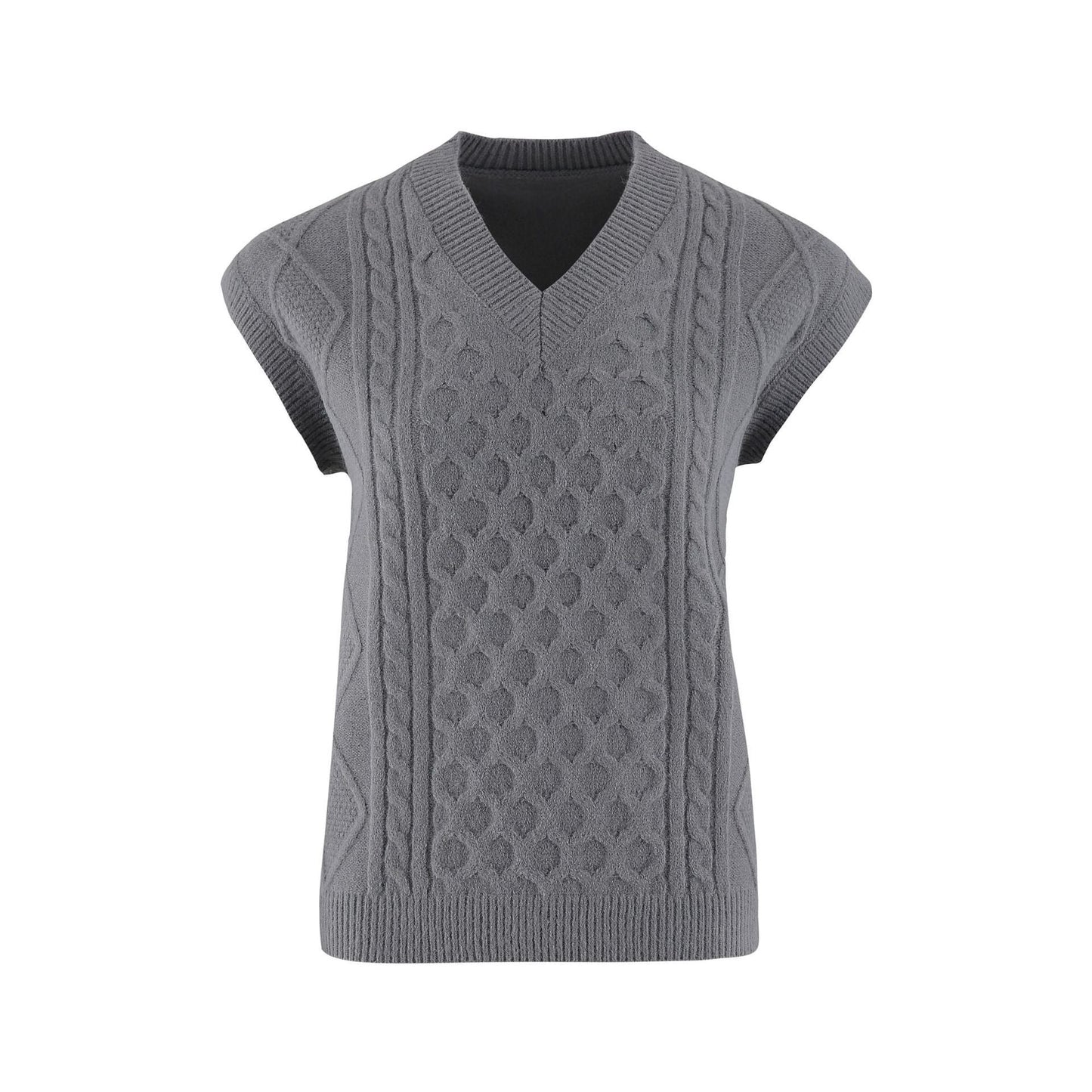 Women's V-neck Twisted Solid Color Top Sweater