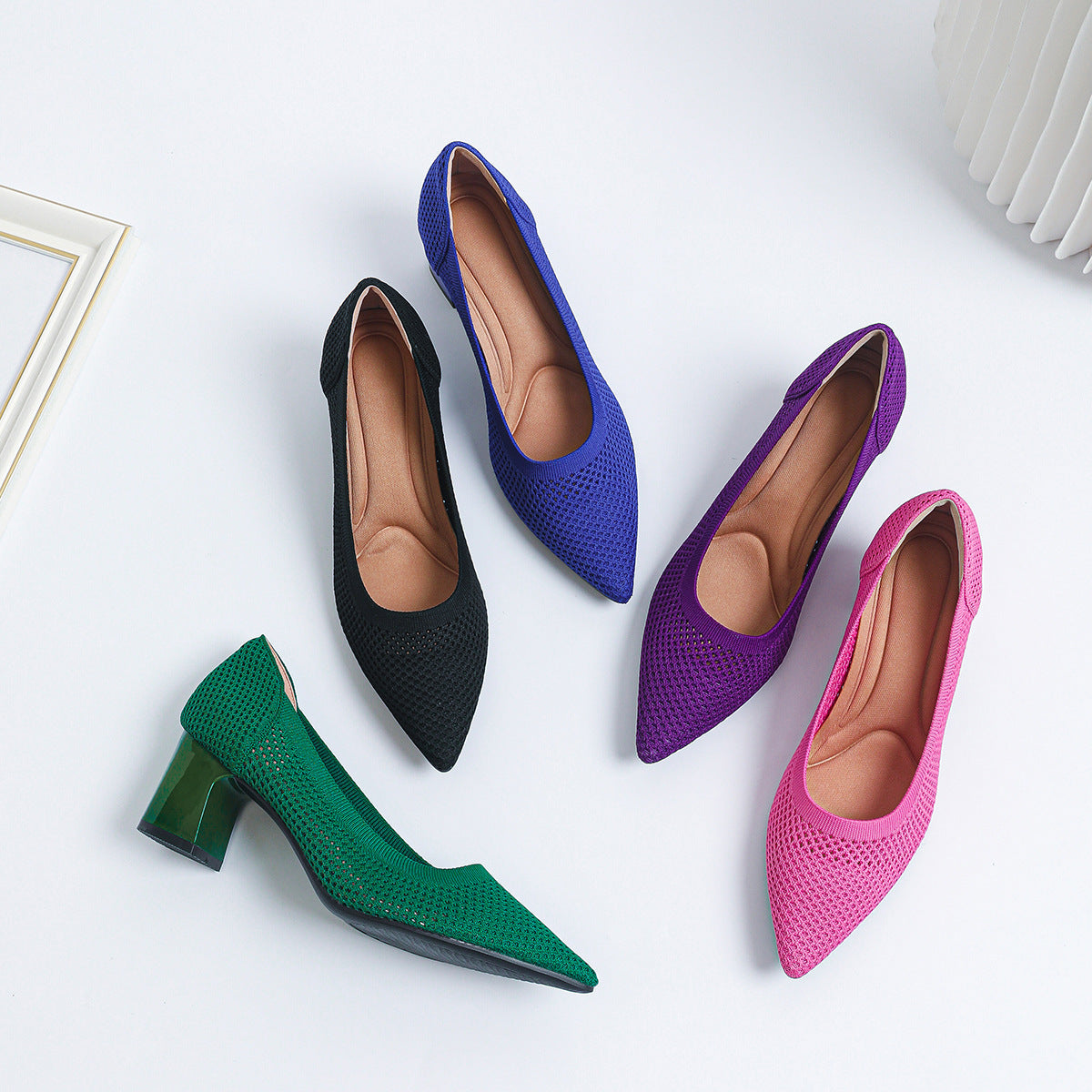 Women's Summer Casual Pointed Toe Chunky Heel Hollow Sandals