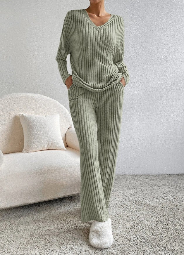2026 Fall Winter New Arrival TwoPiece Outfit,Elegant Loose VNeck Knit Set With StraightLeg Pants