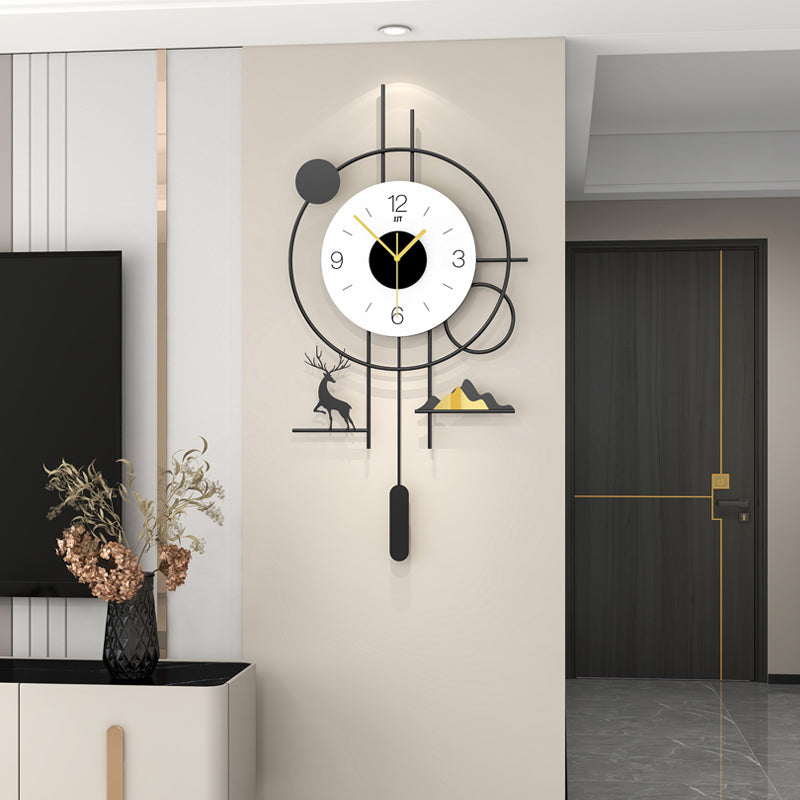 Modern Geometric Wall Clock Minimalist Metal Decor With Pendulum Design