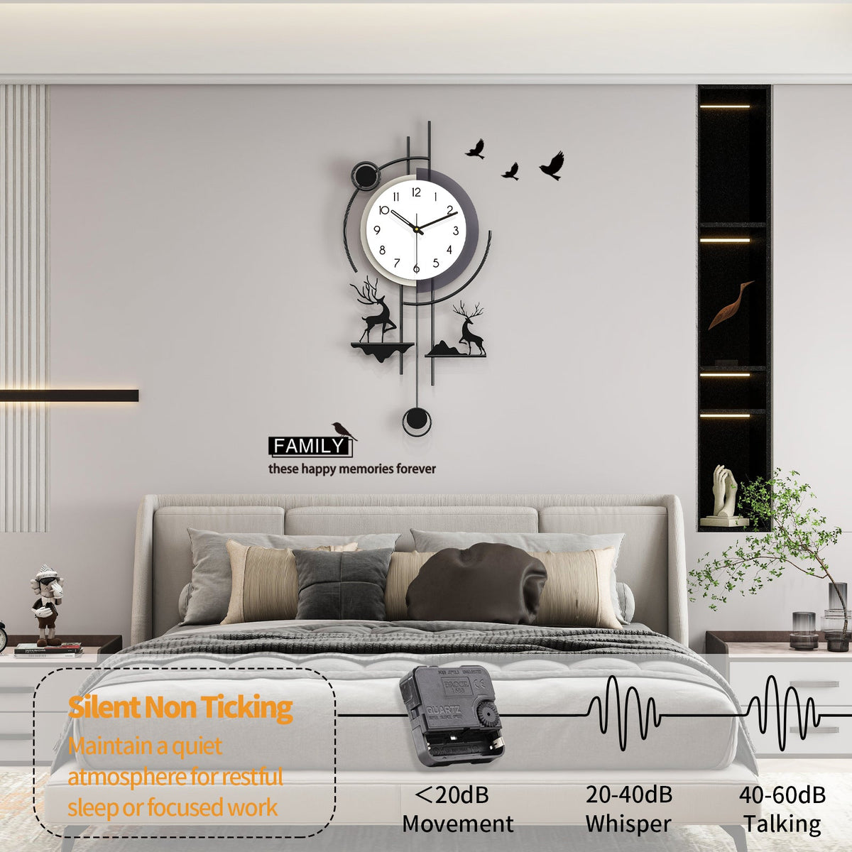 Modern Abstract Wall Clock Metal Decorative Pendulum Home Decor Design