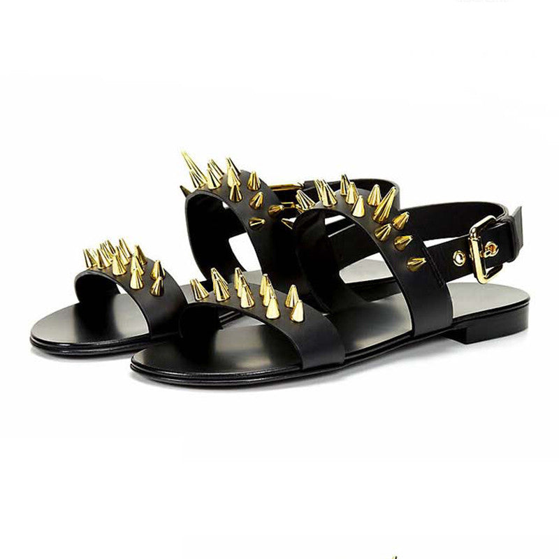 Men's Summer Leather Roman Sandals with Metal Rivets