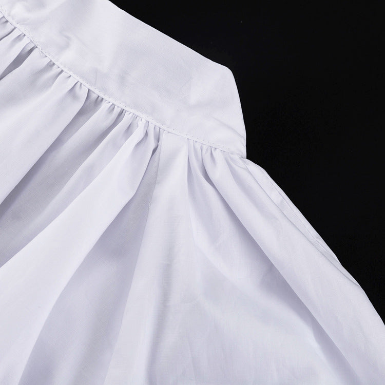 Puff-sleeved Backless Stand-collar Blouse