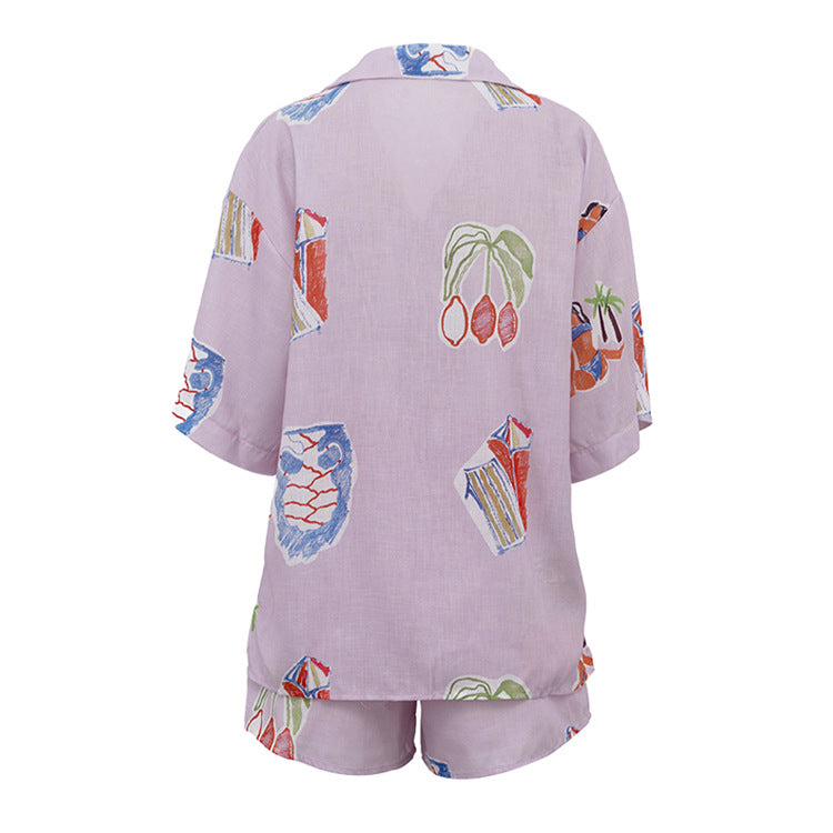 Tropical Print Linen Blend Shirt & Shorts Co-ord Set