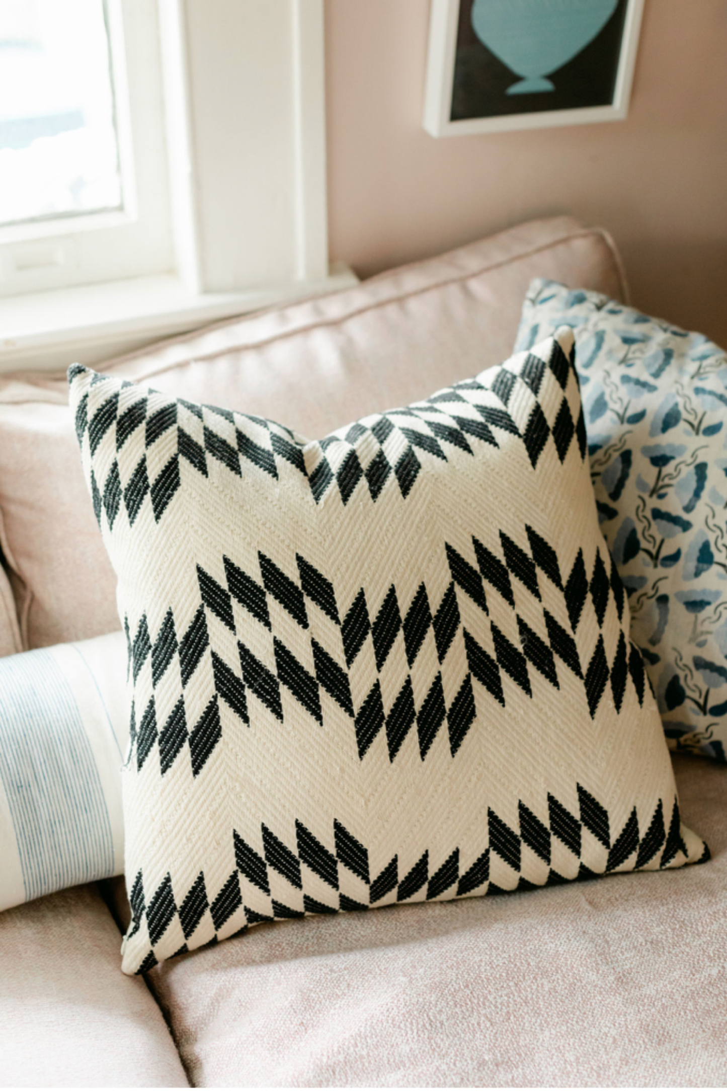 Almolonga Quilt Pillow - Black and Natural White -  12" x 20"